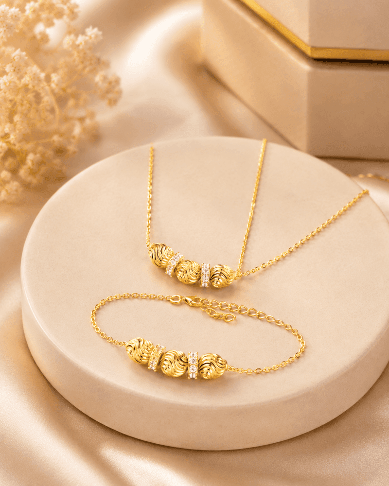 Bộ Trang Sức Vàng Bi Xoắn Đính Đá – Kim Sa Collection — Vàng tây 10K