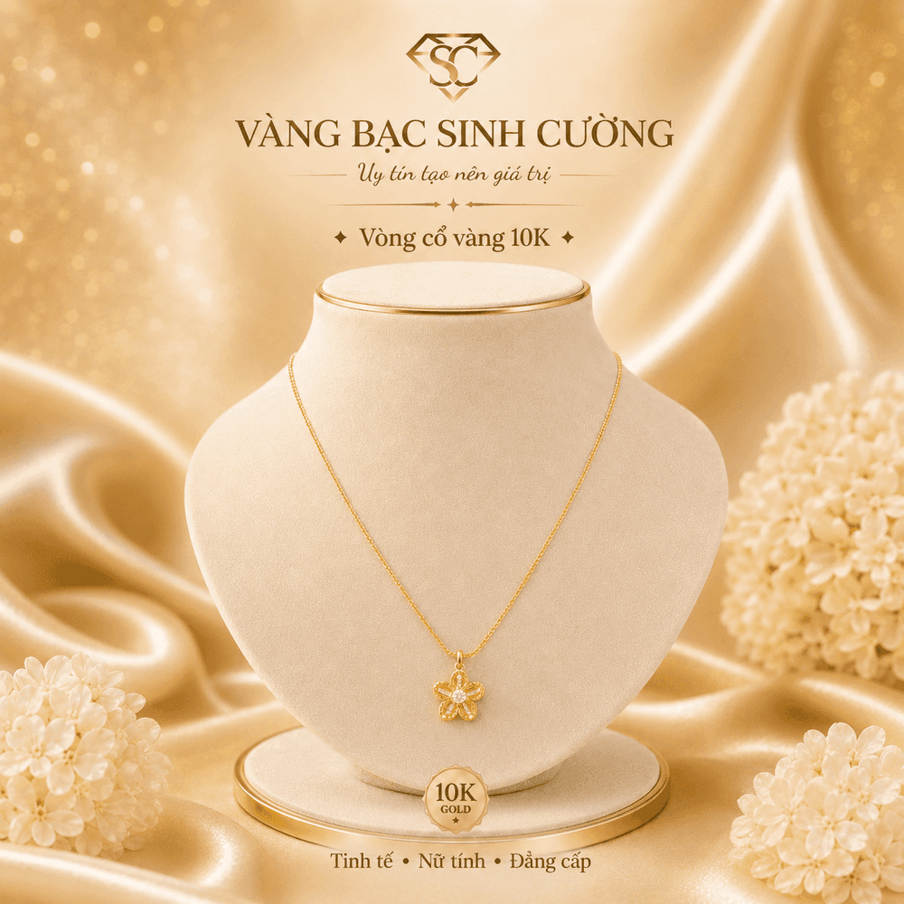 Vòng Cổ Vàng 10K Hoa Nở Ánh Kim — Vàng tây 10K