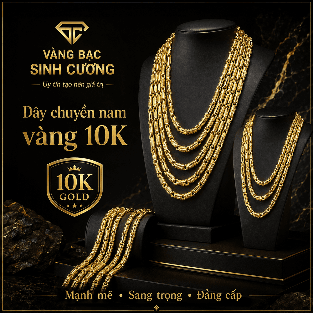 Dây Chuyền Nam Vàng 10K Mắt Xích Quyền Lực — Vàng tây 10K