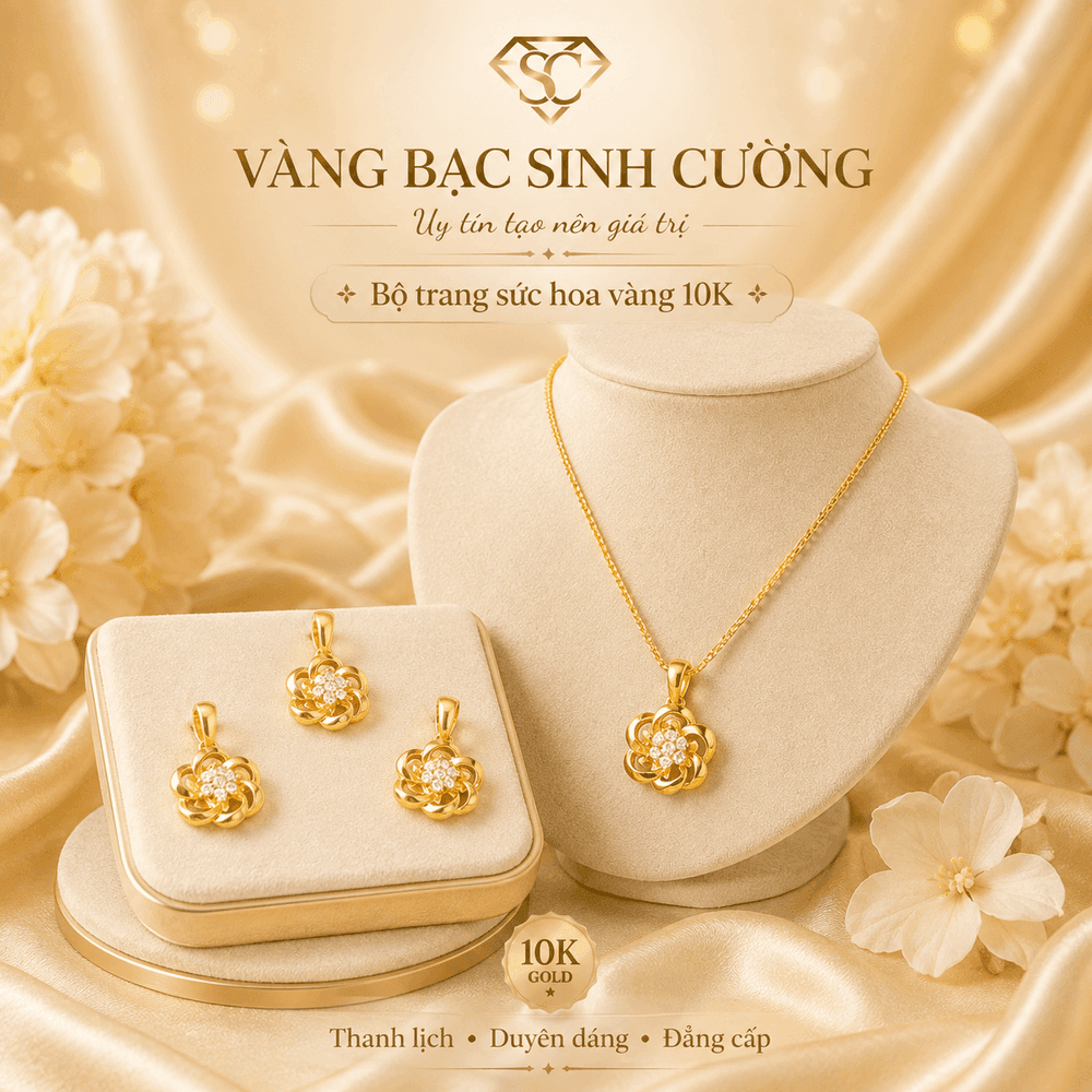 Bộ Trang Sức Vàng 10K Hoa Kim Cương — Vàng tây 10K