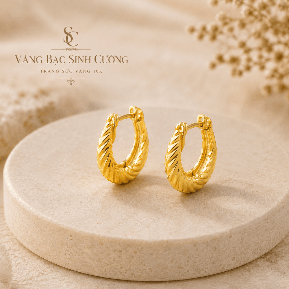 Bông Tai Vàng 10K Khoen Xoắn Vân – Sang Trọng Cá Tính — Vàng tây 10K